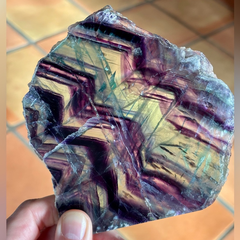 💜💚 Rainbow Fluorite Slab – 5 x 4.5”